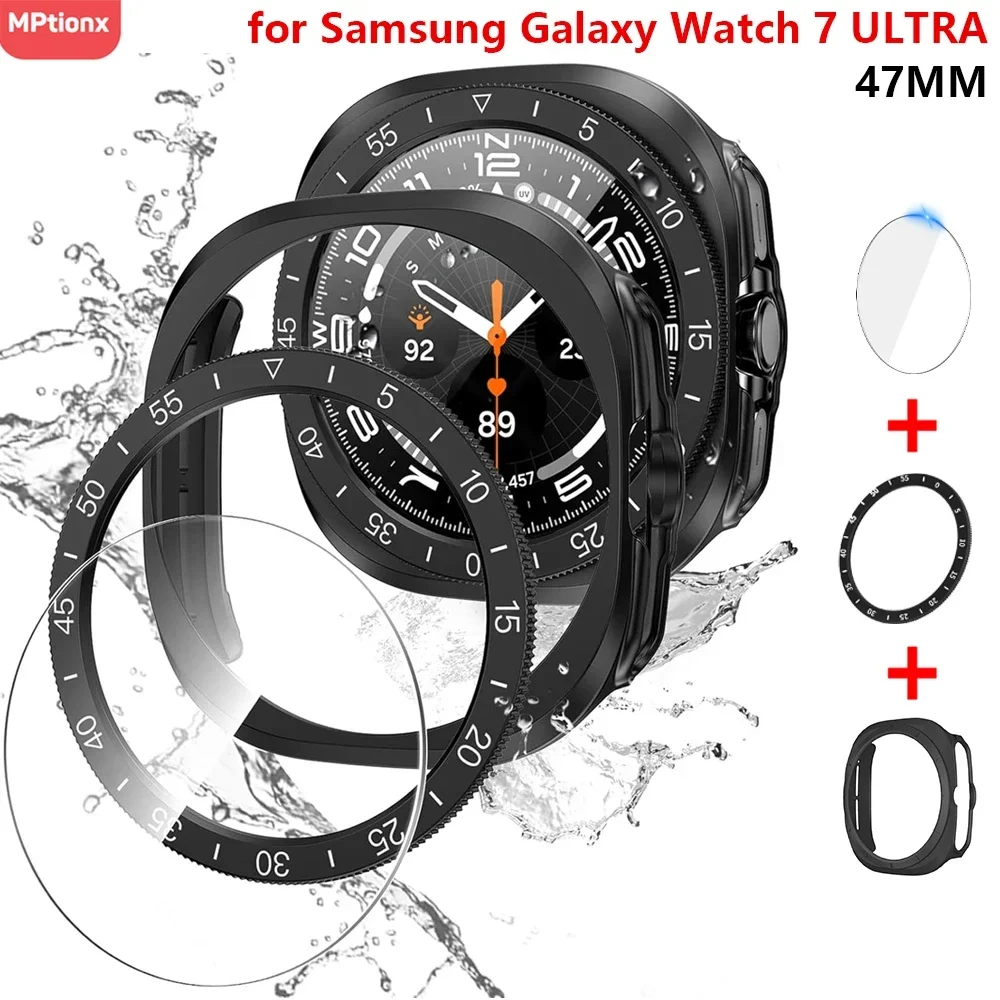 

3 in1 for Samsung Galaxy Watch 7 Ultra 47mm Tempered Glass Screen Protector Hard PC Case Bezel Ring Cover for Galaxy Watch Ultra