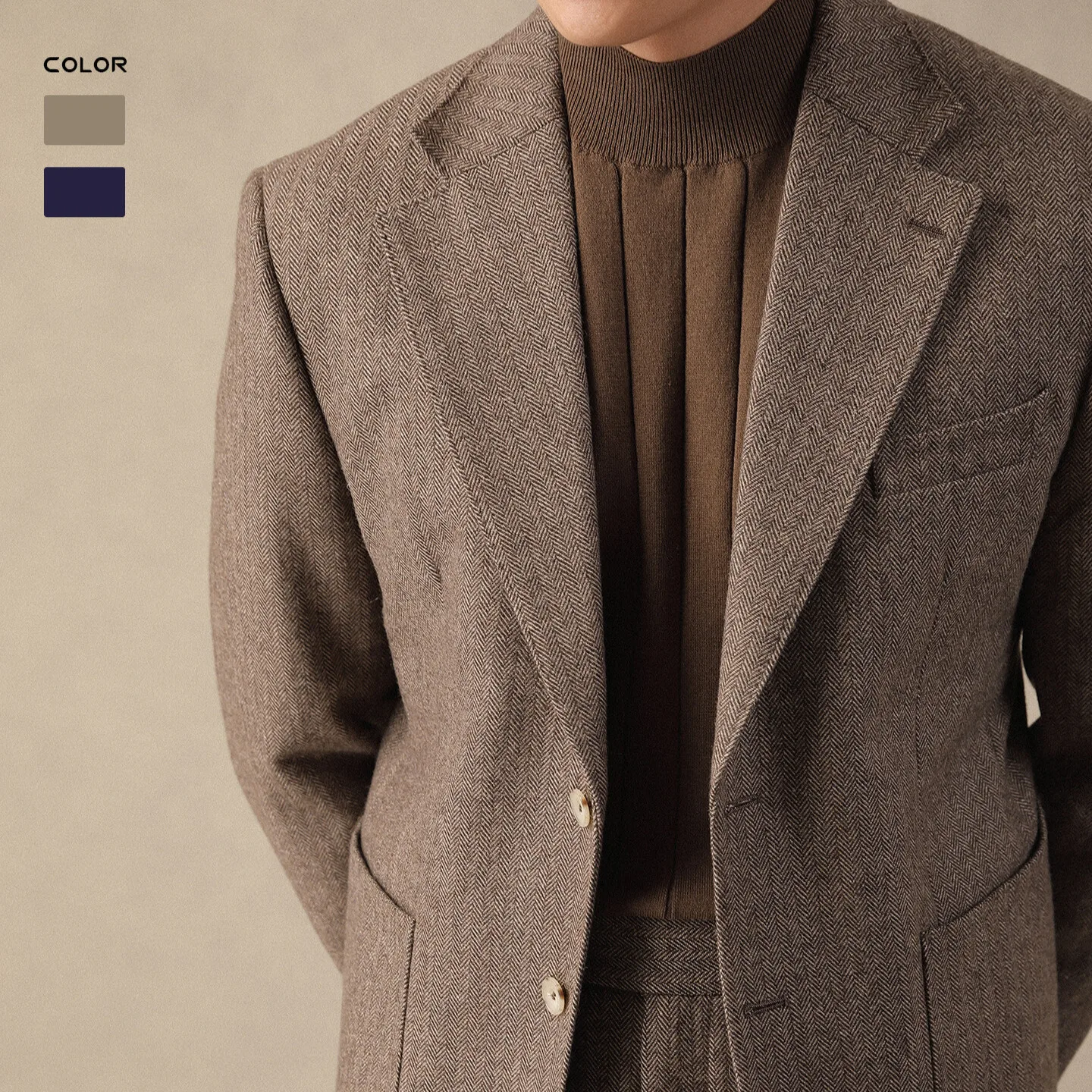 

Мужской костюм с плоским воротником 2026 года, осенне-зимний, приталенный, итальянский, в стиле «ёлочка», комплект из 2 предметов, однобортный пиджак для делового повседневного стиля