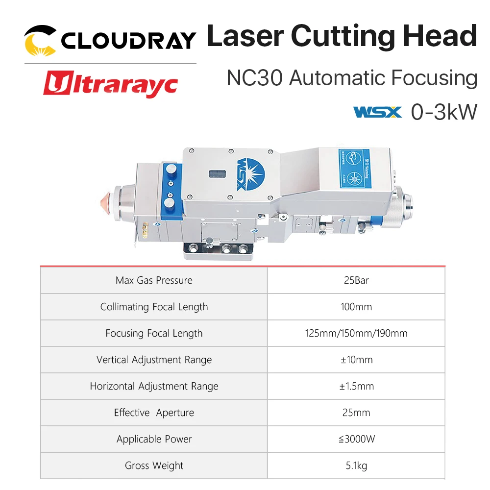 WSX NC30 قطع الرأس 0-3KW التلقائي التركيز الألياف الليزر قطع رئيس ماكس طاقة الليزر 3000 واط لآلة قطع المعادن