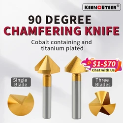 1/5 Pcs Chamfering Cutter 90 Degrees M35 HSS With Cobalt Drill Single/Triple-edged Deburring Round Shank Chamfering Cutter