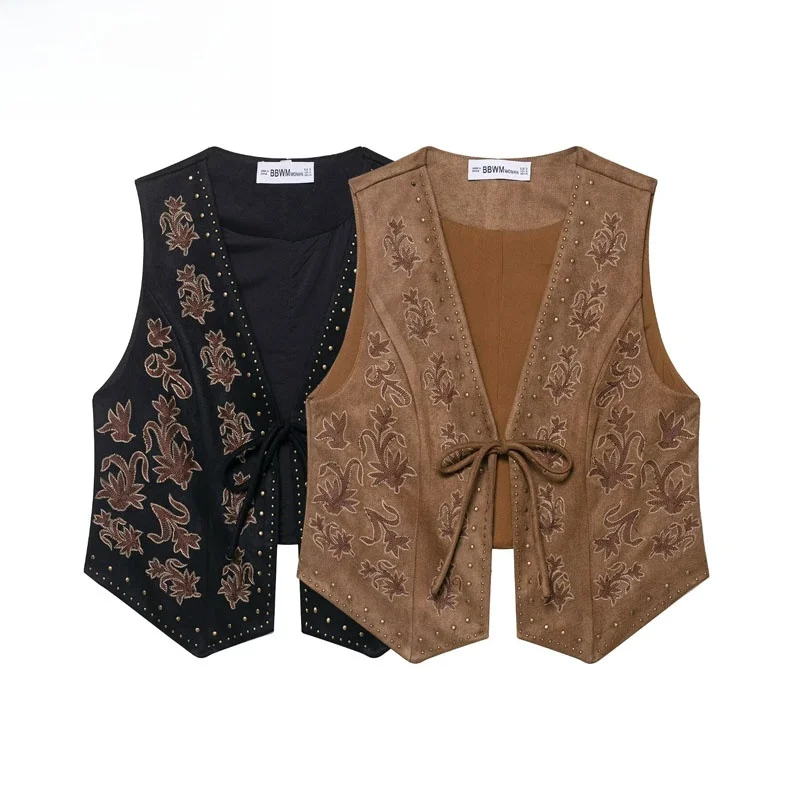 

Осень 2023. Женский жилет с бархатной текстурой и вышивкой, эффект бисера, модный универсальный V-Ne, длина, полиэфирное волокно.