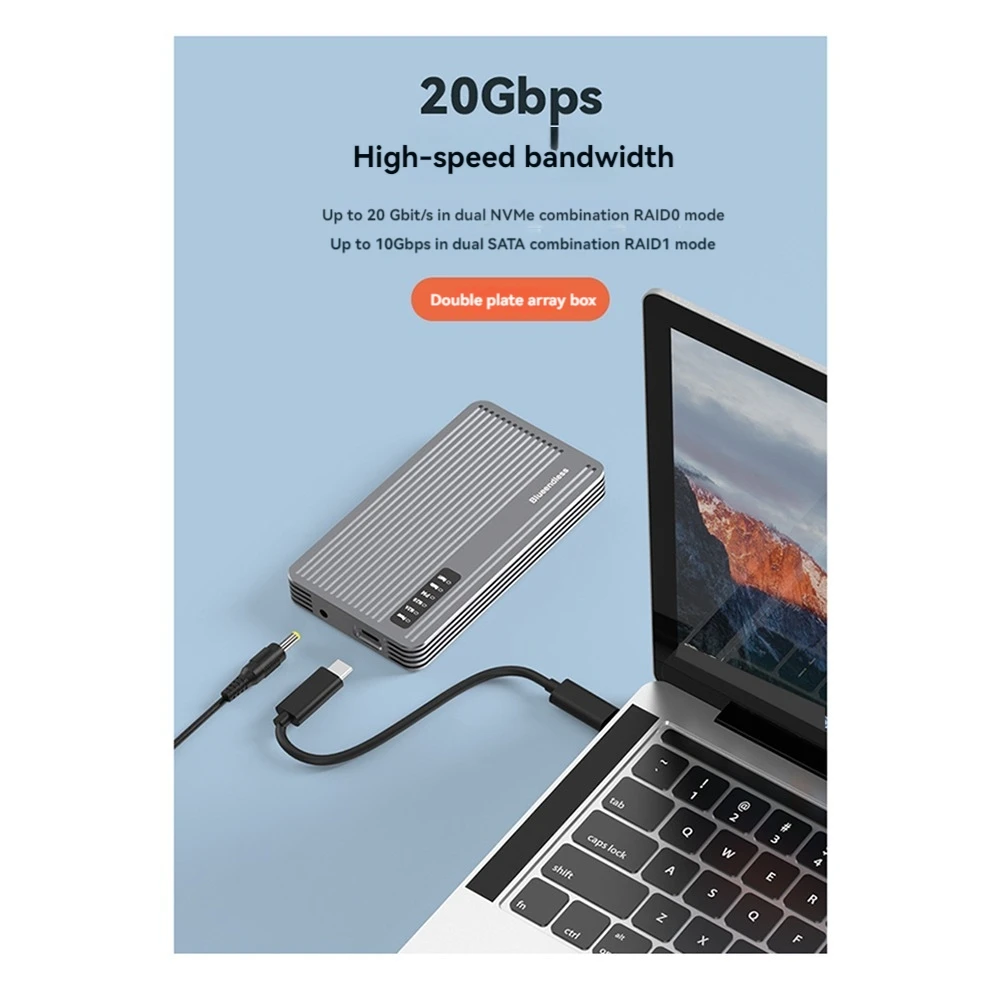 M85K  Dual Bay Mobile Hard Disk Box 20Gbps M.2 /NVMe SSD Enclosure-Dual Bay NVMe SSD Case US PLUG