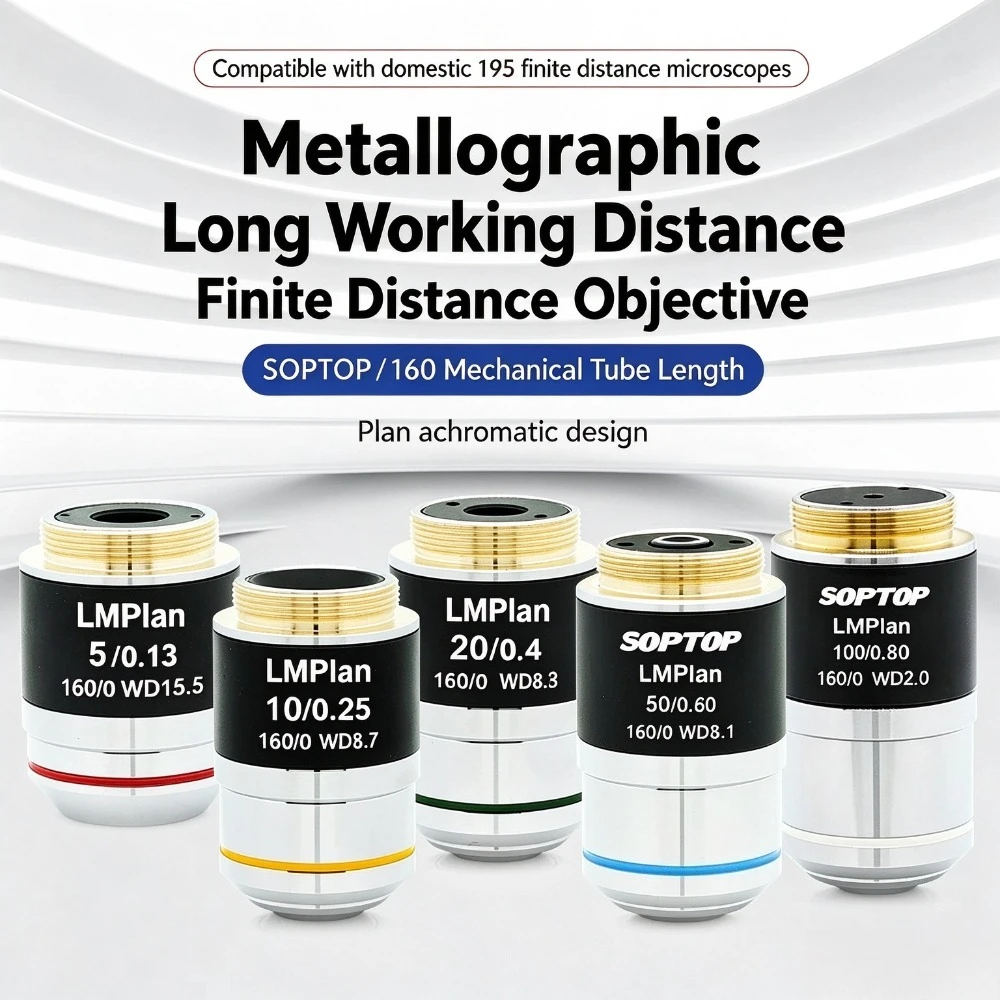 195 LMPlan Long Working Distance Plan Achromatic 5X 10X 20X 50X 100X  Finite Metallurgical Microscope Objective Lens for Olympus