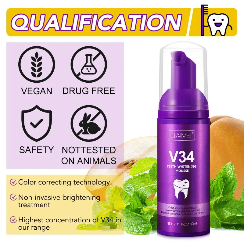 Effective Teeth Whitening Essence Fresh Breath Purple Cleansing Mousse Toothpaste Remove Yellow Stains Teeth Stains Care Product