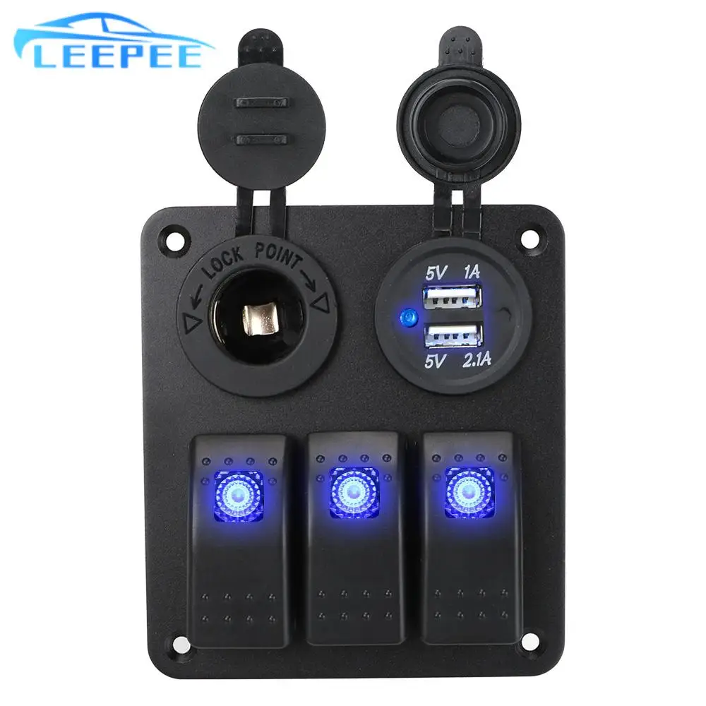 Boat Car Switch Panel Waterproof Digital Voltmeter Dual USB Port Outlet Combination 2/3 Gang Marine Rocker Switch Panel