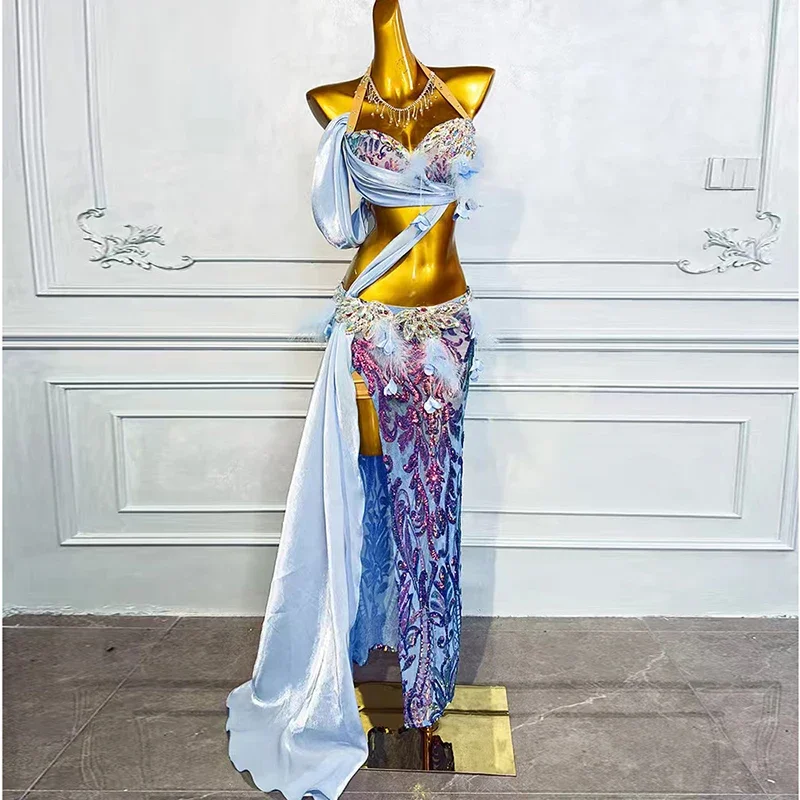 Customized High-end Luxury Rhinestone Satin Dress Adult Children Oriental Dance Performance Clothing Belly Dance Costume