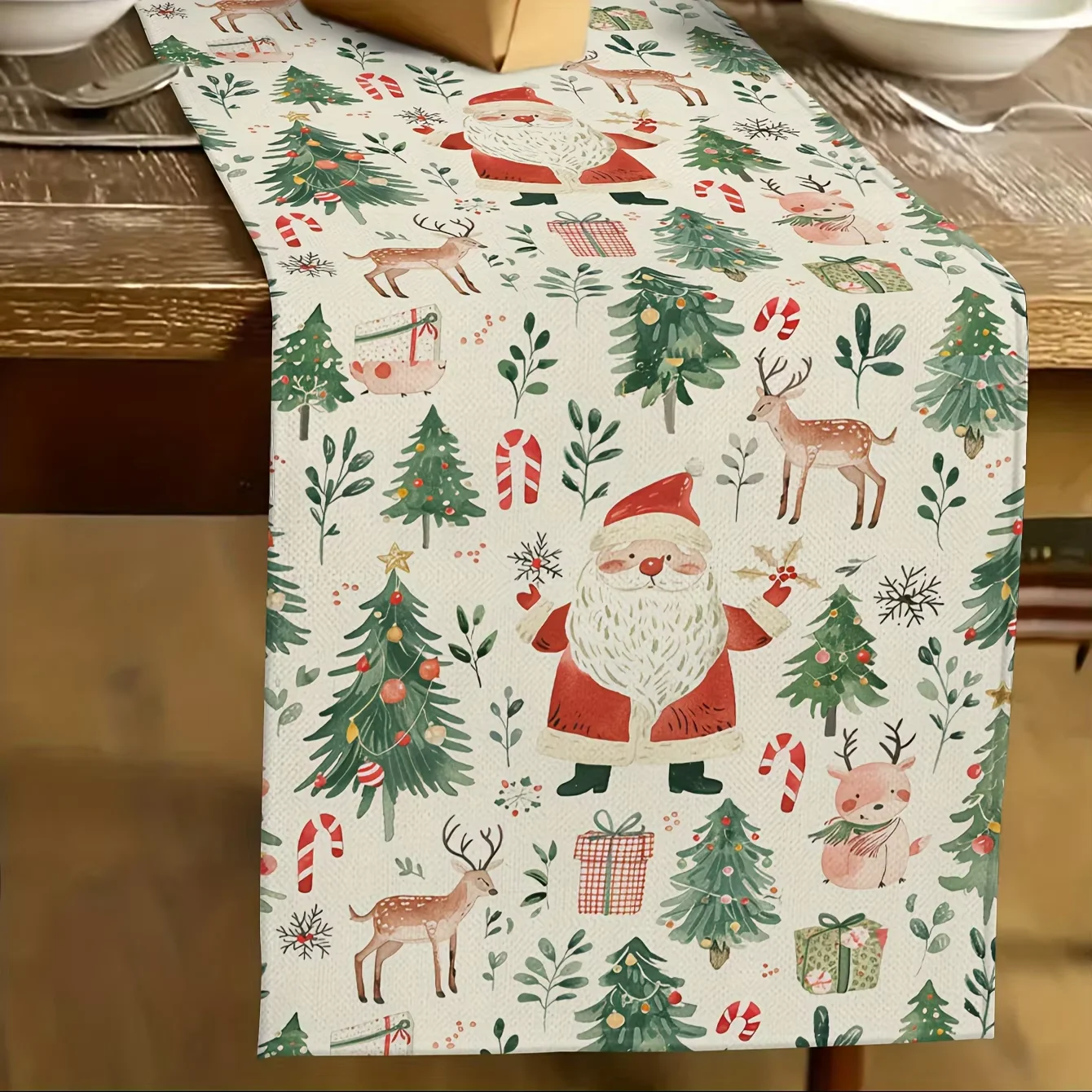 

VIKAMA Christmas Table Runner: Vintage Santa Claus Desktop Decor – Perfect for Party Gathering & Dining Table Ornament