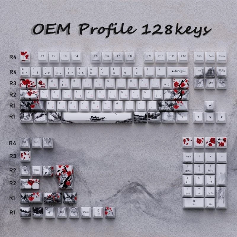 77UB PLUM Blossom OEM KeyCap 128-Key พลาสติกหนา 5Side Sublimations Set Set Set Set