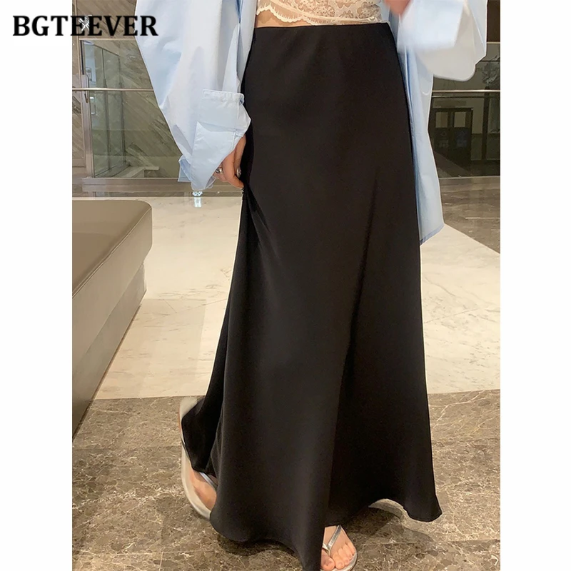 BGTEEVER Stylish High Waist Slim Ladies Satin Skirts Summer Skinny Mermaid Skirts for Women