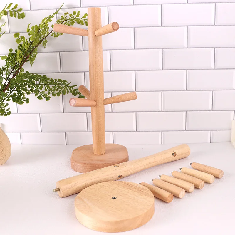 1 PCS, Solid Wood Kitchen Storage Cup Holder, Wooden Drain Rack, Six Claw Mug Holder, Storage Rack Housewear Furnishings