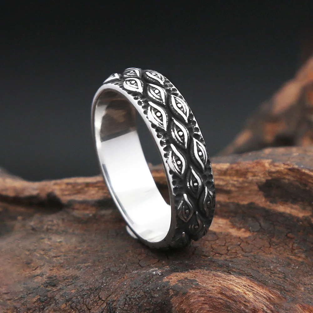 Simple Vintage Evil Eye Rings For Men Women 316L Stainless Steel Fashion Cool Japanese Mythology Carved Eyes Ring Amulet Jewelry