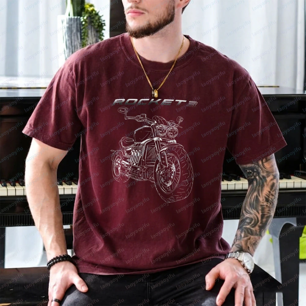 Rocket 3 Motorcycle T-Shirt Muscle Roadster Gift 2500cc Inline Triple Tee Power Cruiser Rider Graphic Tee Men's Cotton Tops