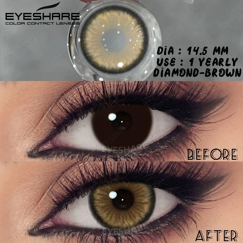 EYESHARE Schwarze Myopie-Linsen, natürliche farbige Kontaktlinsen mit grauem Grad, mit Sehstärke, hochwertiger brauner Kontakt