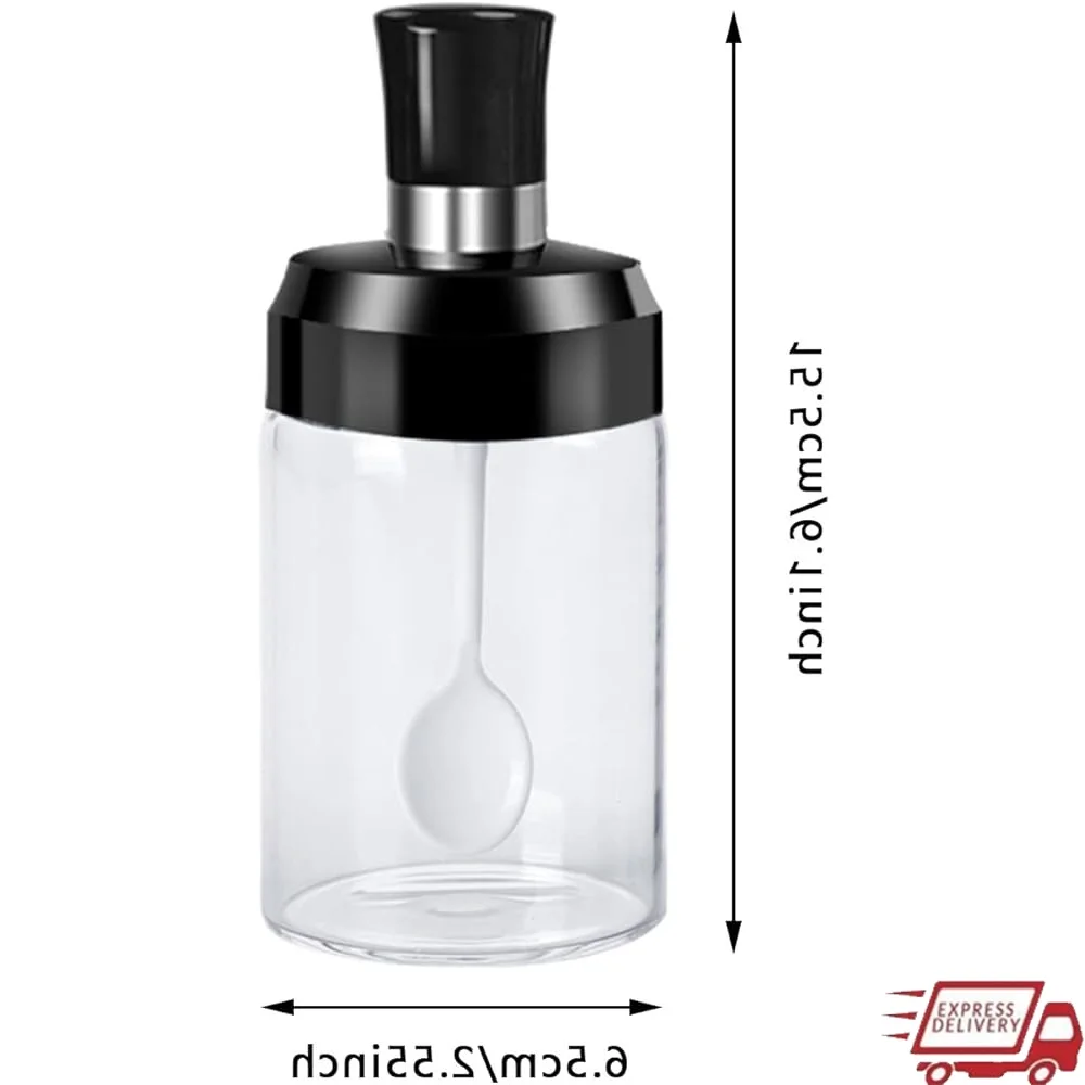 

Прозрачные стеклянные банки для специй, набор из 4 контейнеров для приправ с ложками, черные колпачки, влагостойкое силиконовое кольцо для домашнего хранения на кухне