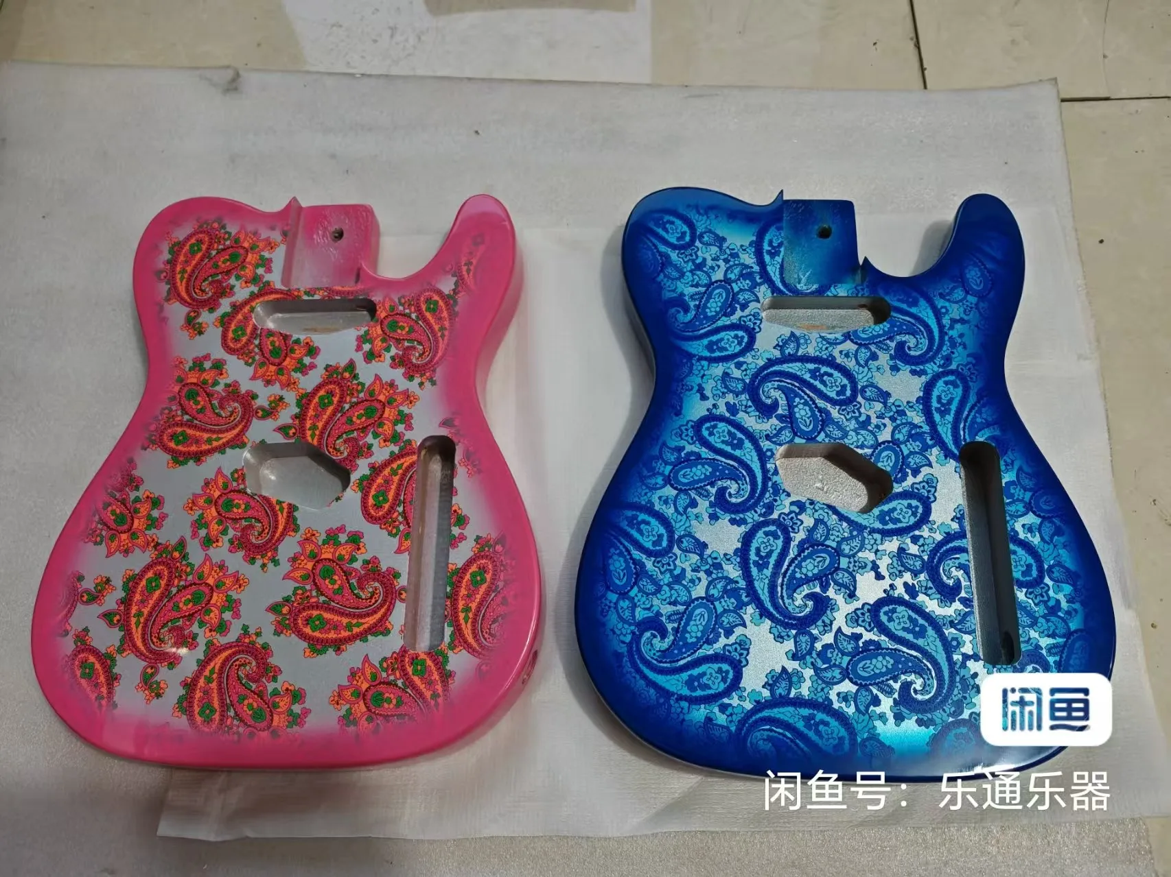 

Pink And Blue Paisley Pattern Electric Guitar Body Vintage Style Musical Instrument Part for DIY Projects