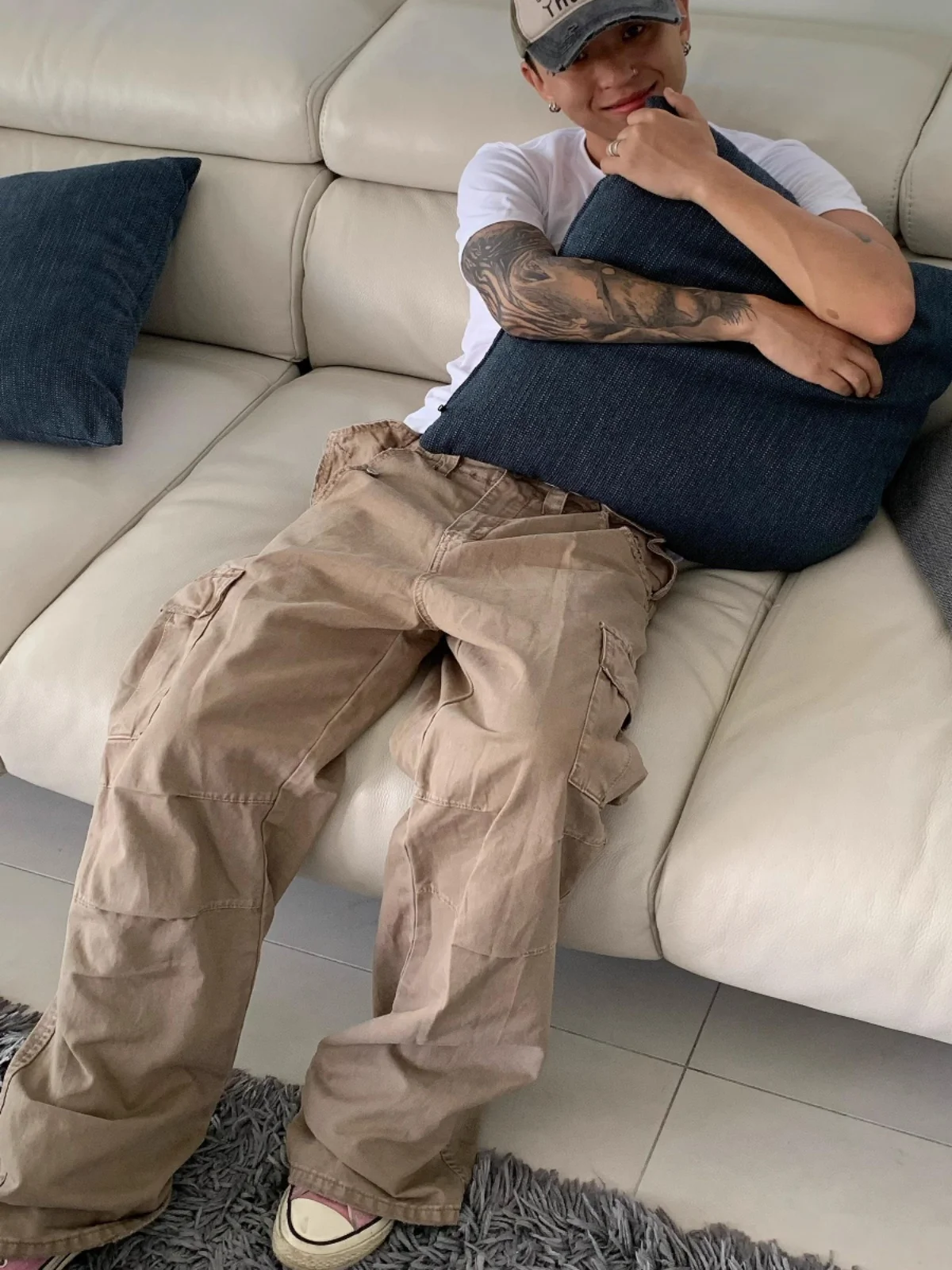 

Американские рабочие брюки в стиле ретро, мужские свободные прямые брюки с большими штанинами, длинные брюки Street Sle Clean Fit, потертые повседневные джинсы