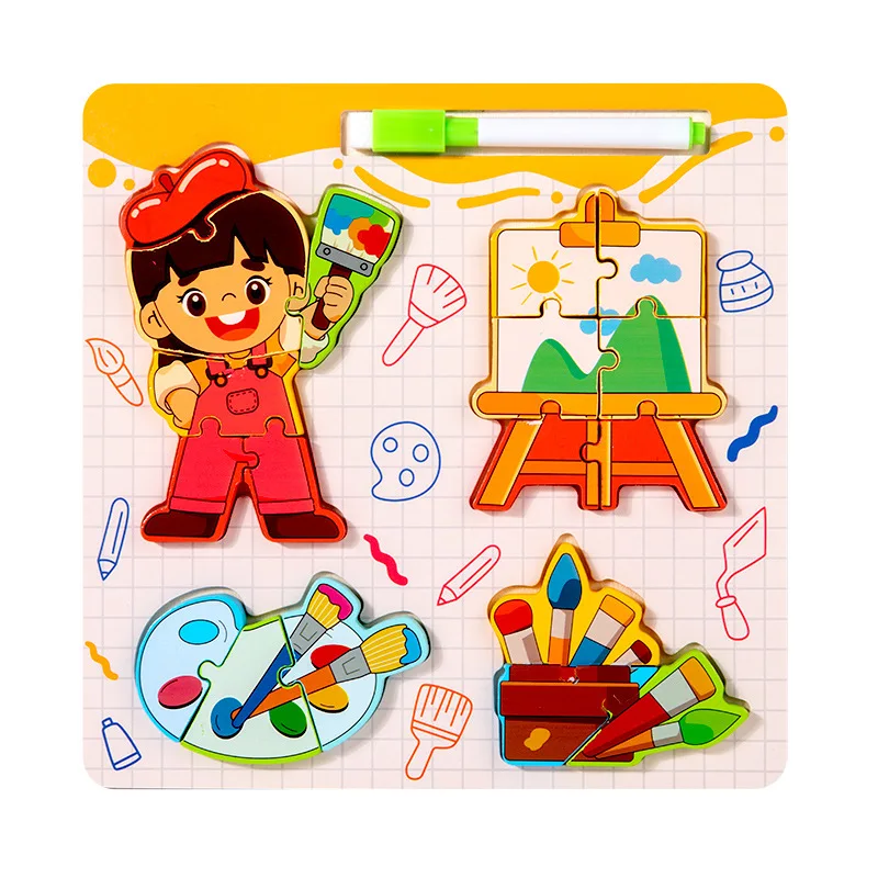 Wooden Occupation Tool 3D Puzzle Toy Children Paintable Drawing Board Montessori Early Educational Toys Fun Game Gifts For Kids