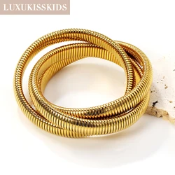 LUXUKISSKIDS Texture Flex Snake Chain Necklace Bracelet Sets Gold Plated Soft Bangle Stainless Fashion Woman/Men Jewelry Gifts