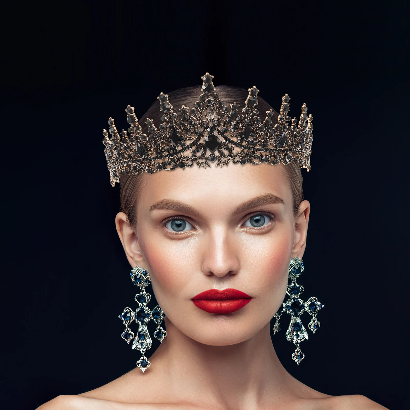 خمر التاج الأسود حجر الراين مطعمة سبائك الزنك ورقة زهرة تصميم الزفاف عقال العروس تاج الزفاف النساء حفلة موسيقية