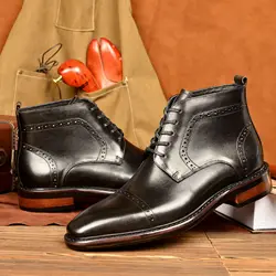 New Vintage  Boots Men's Topcoat Cowhide Business Dress Leather Shoes British Men's Boots Genuine Leather Boots