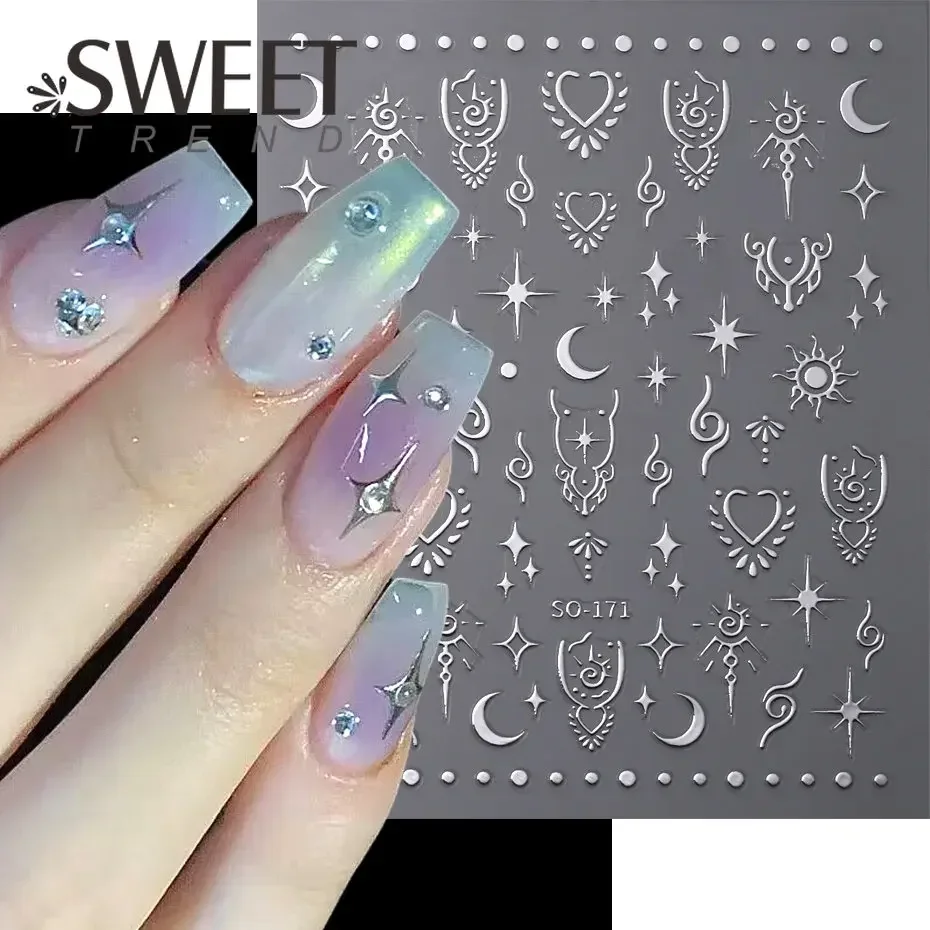 1szt 3D Silver Star Nail Art Sticker Gold Bronzing Sun Slider For Y2K Pattern Decal Manicure Love Heart Tattoos Decoration SWSO