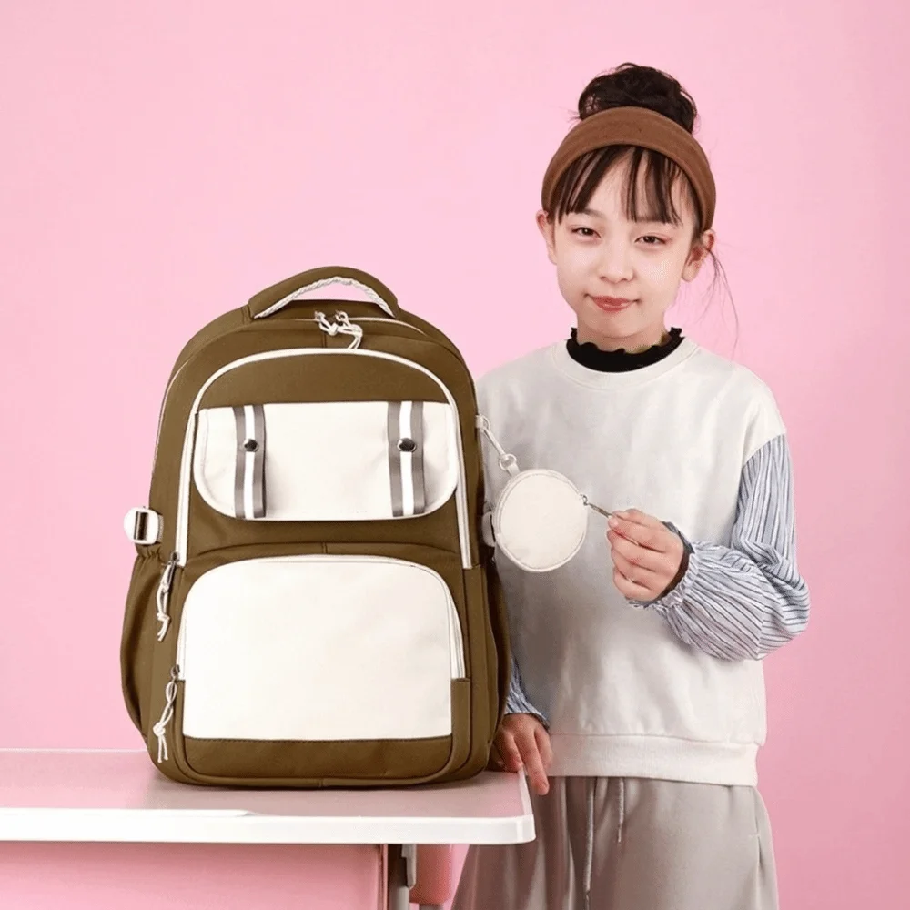 シンプルなオックスフォード生地の学生用バックパック、韓国風、多ポケット、学生用スクールバッグ、原宿風、大容量ショルダーバッグ、子供用