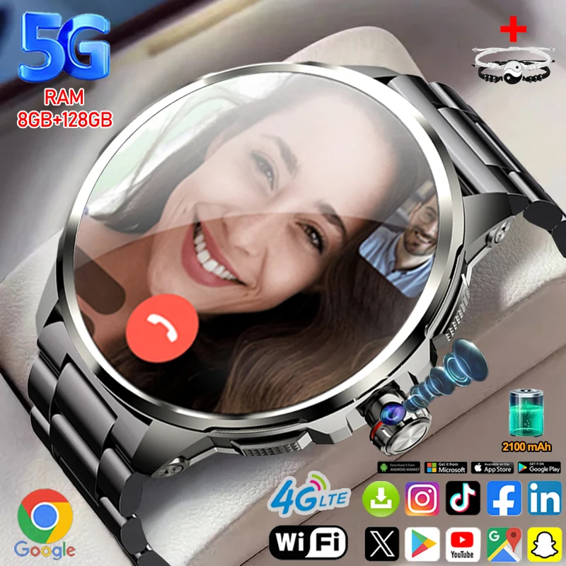 

5G/4G Smart Watch 1.95 inch 720*720 AMOLED 2100mah Battery 900W Camera 8GB+128GB RAM GPS WIFI Google APPS Smartwatch Android 9.0