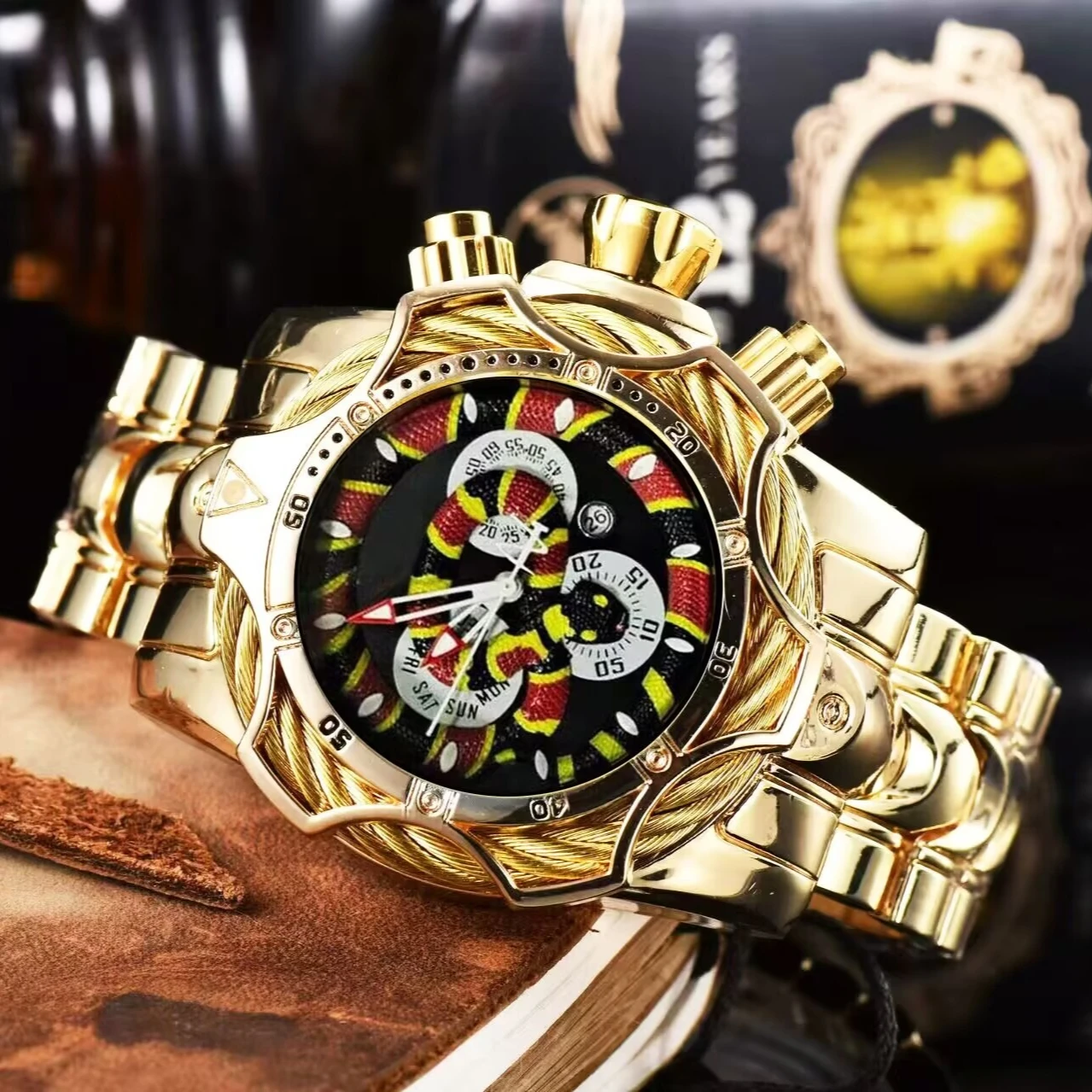 Fashion Popular Reptiles Series Pet Snake Large Dial Mens Quartz Watch Luminous Pointer Auto-date Steel Strap Wristwatch - view 2