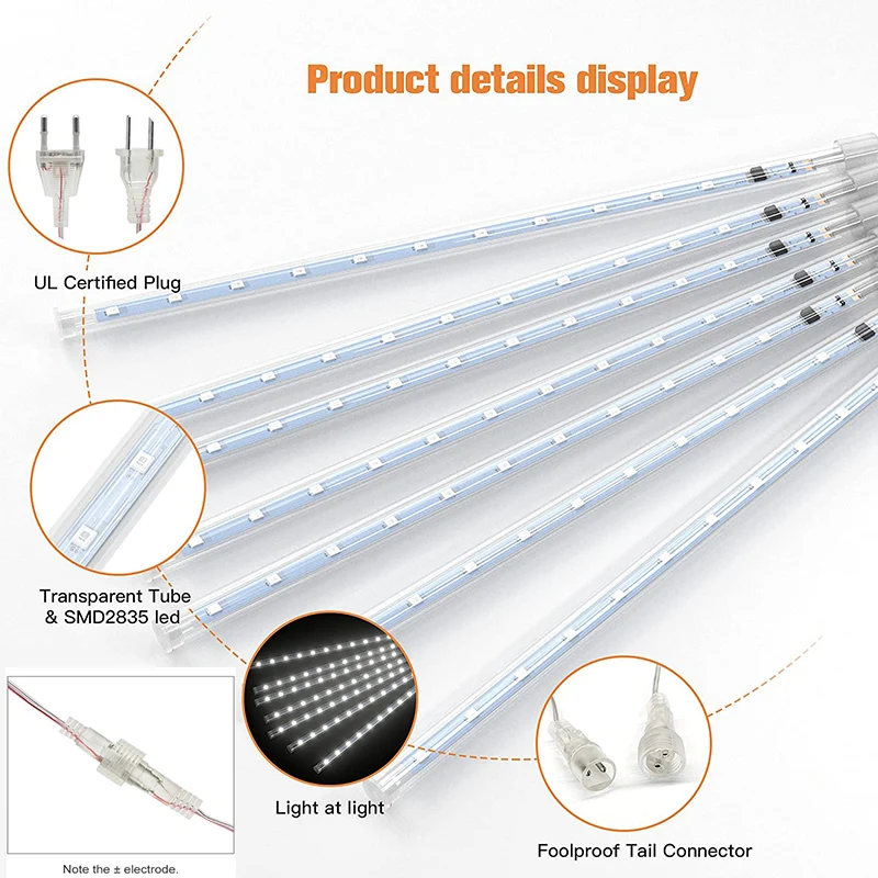 LED Meteor Shower Rain Lights 8 Tubes Outdoor Waterproof for Holiday Party Wedding albero di natale Party Tree Decoration