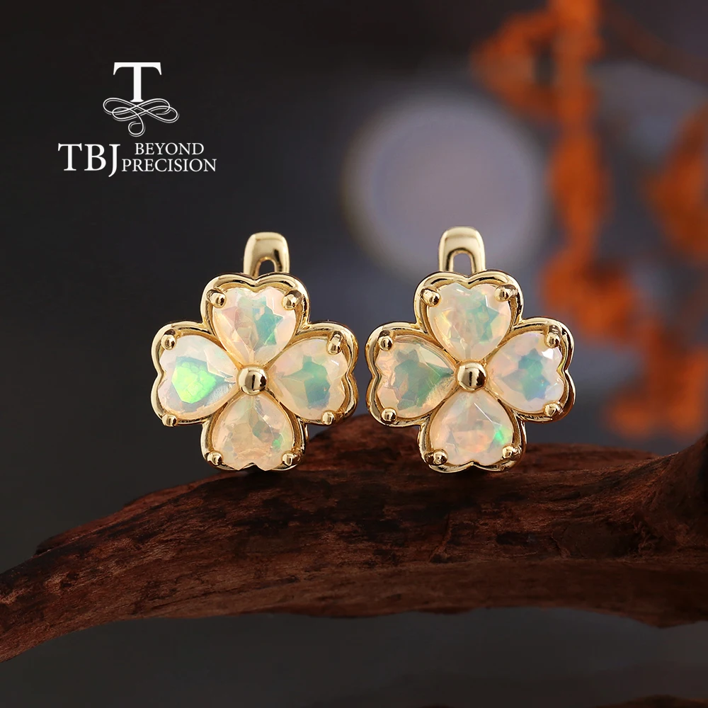 Natural Ethiopia Opal earrings  925 sterling silver  Four leaf clover design fine  jewelry for girls daughter birthday gifts