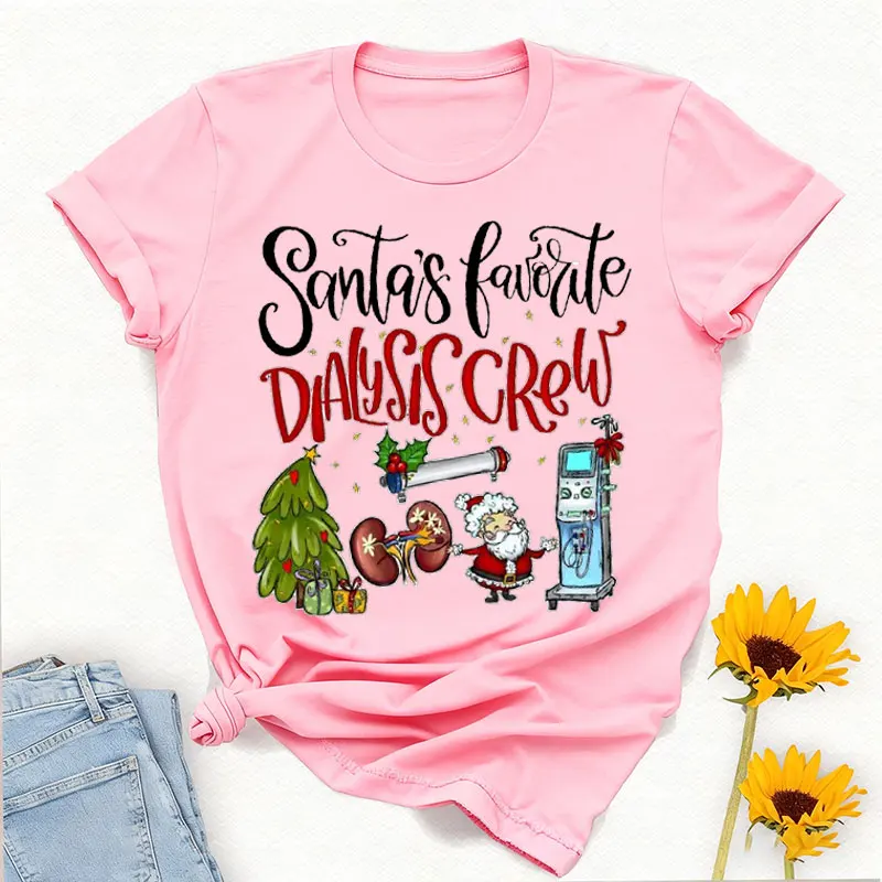 Santa's Favorite Dialysis Crew Shirts Dialysis Nurse Shirt Christmas Aesthetic Clothes Women Clothing Graphic T Shirts Y2k Top