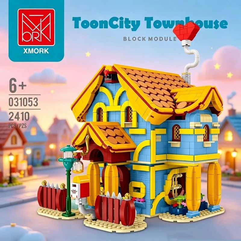 Cartoon Street View Building Blocks, Heart Villa & Fruit Shop House Modular Bricks, DIY Architecture Decor Gift for Boys Girls