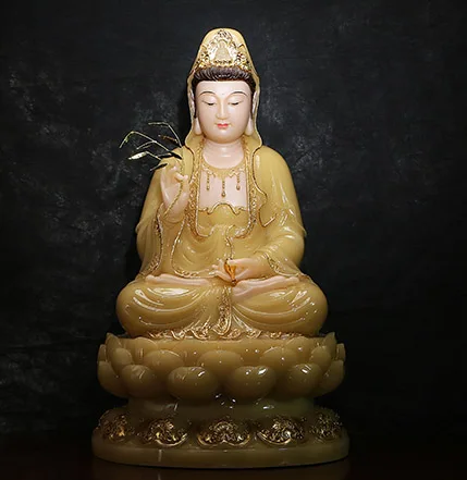 30cm LARGE-  high-grade home TOP efficacious Talisman Mascot Guanyin Buddha Topaz jade  gilding carving Sculpture statue