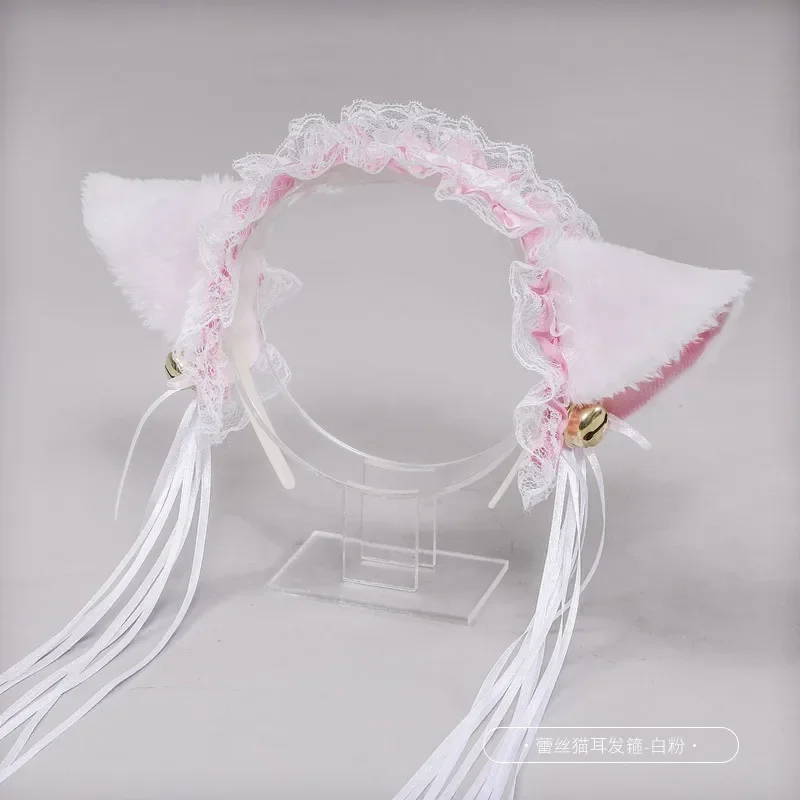 1PC Lolita Cat Ears Headband Lace Bow Head Wrap Lolita Wedding Party Cosplay Maid Headdress Women Girls Anime Hair Accessories