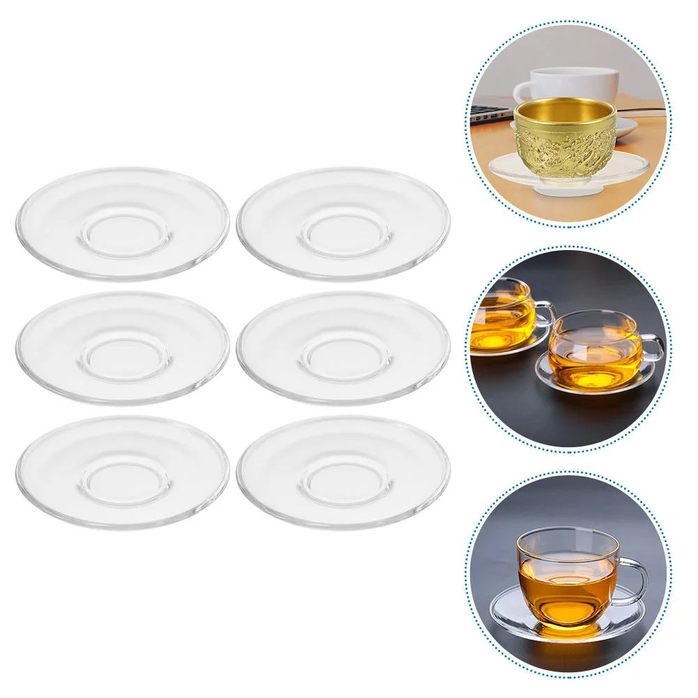 

6 Pcs Charcuterie Glass Saucer Round Transparent Coffee Snack Small Dish Tea Tray Coasters Cupcake