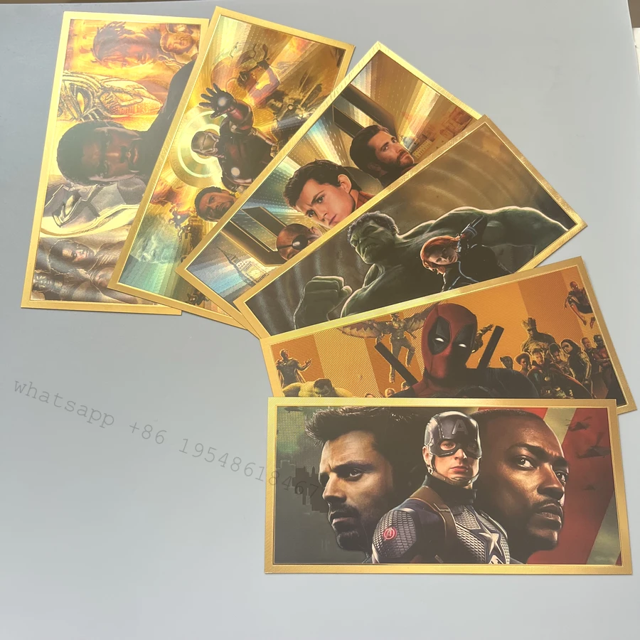 

Disney Marvel colored gold foil plastic banknote Super Hero Series Anime Ironman Captain America spider man hulk gold card gift