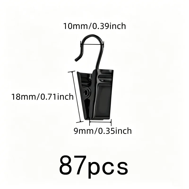 87 pcs Silver Open-End Design Open Curtain Hooks, great for Balcony Door Drapery, Strong Secure Grip, Bathroom Shower Curtain