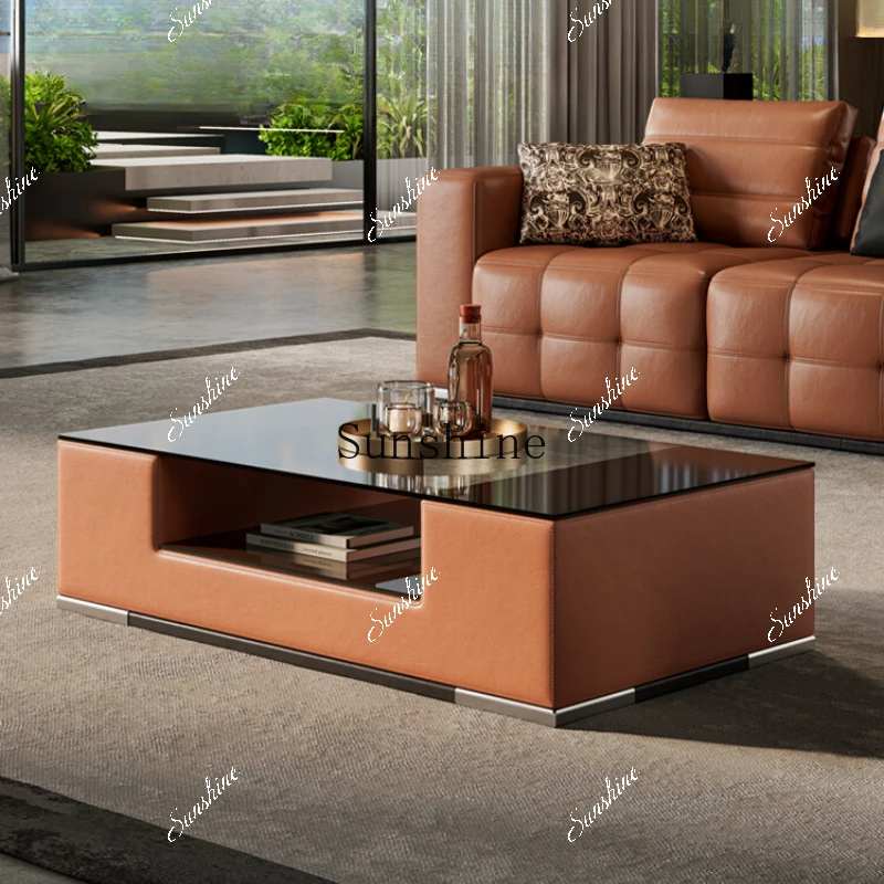 Italian light luxury high-end tempered glass surface rectangular high-end tea table  FT