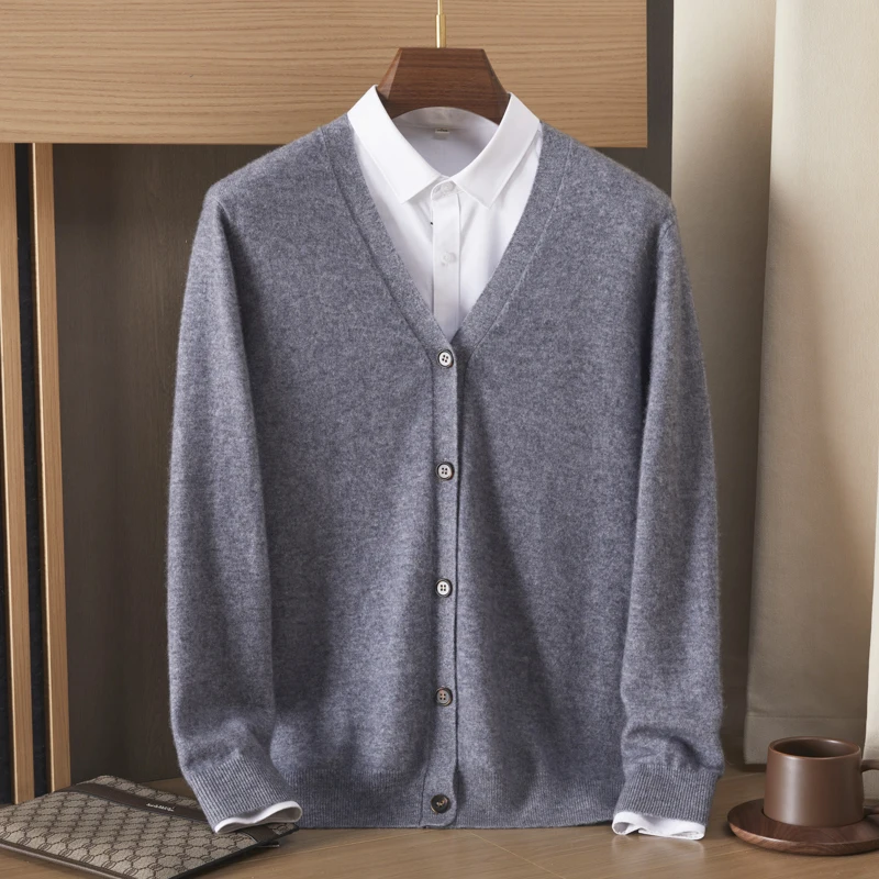 Cashmere Wool Men Cardigan Cashmere Sweater Autumn And Winter Knitted Jacket Solid Color Long-Sleeved High Quality Top N3014043