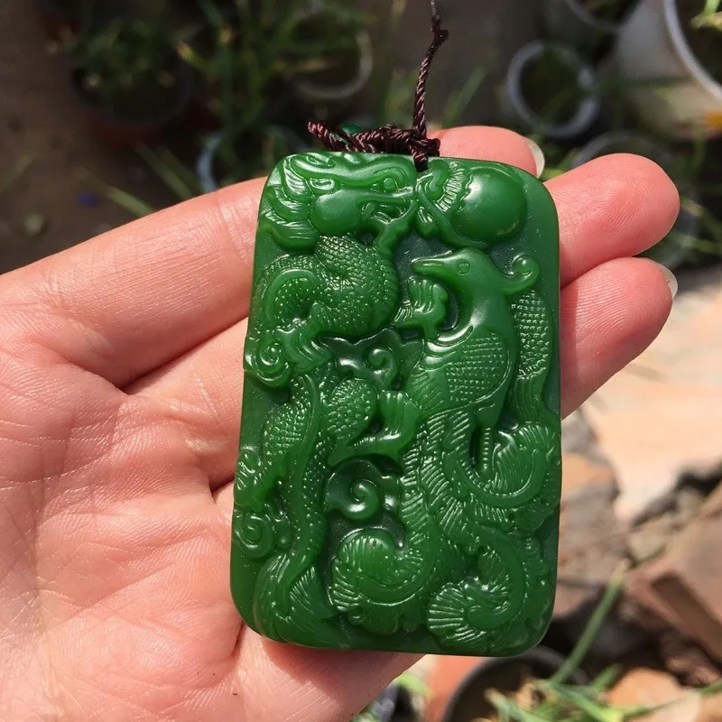

Natural Green Hand Carved Longfeng Jade Pendant Fashion Jewelry Men's and Women's Longfeng Chengxiang Necklace