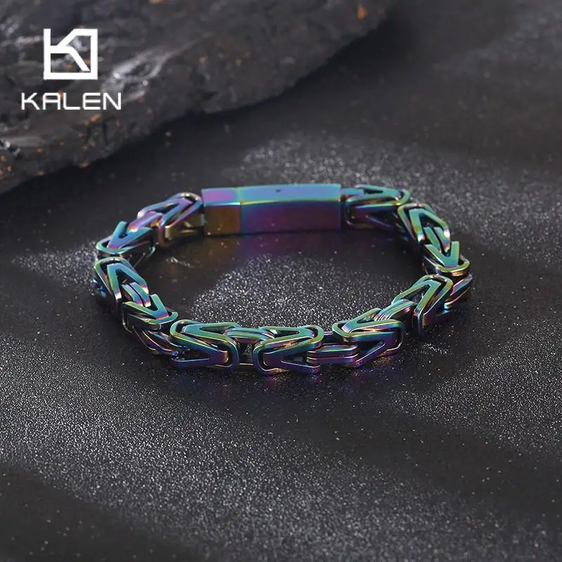 KALEN 8mm Vintage Byzantine Bicycle Bracelet For Men Combination Chain Rainbow Multi-color 316L Stainless Steel Jewelry
