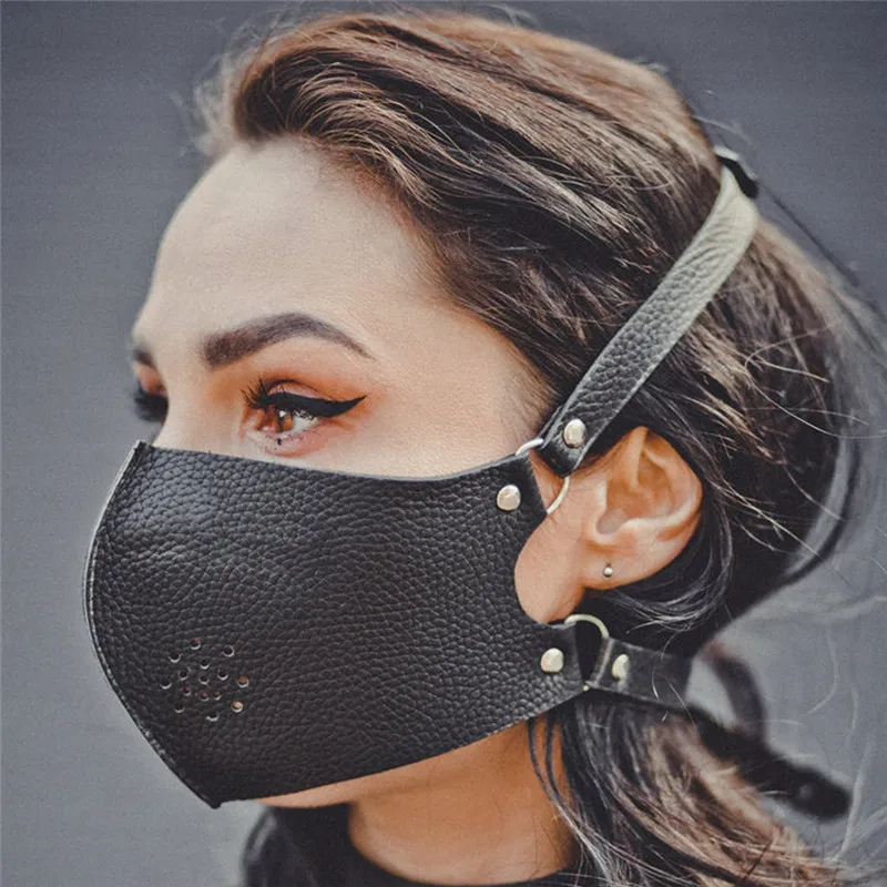 Punk Rock Face Mask Women Fetish Adult Erotic Masks Stylish Bike Mask Leather Harness Cosplay Costume Adjustable Gothic Sex Toys