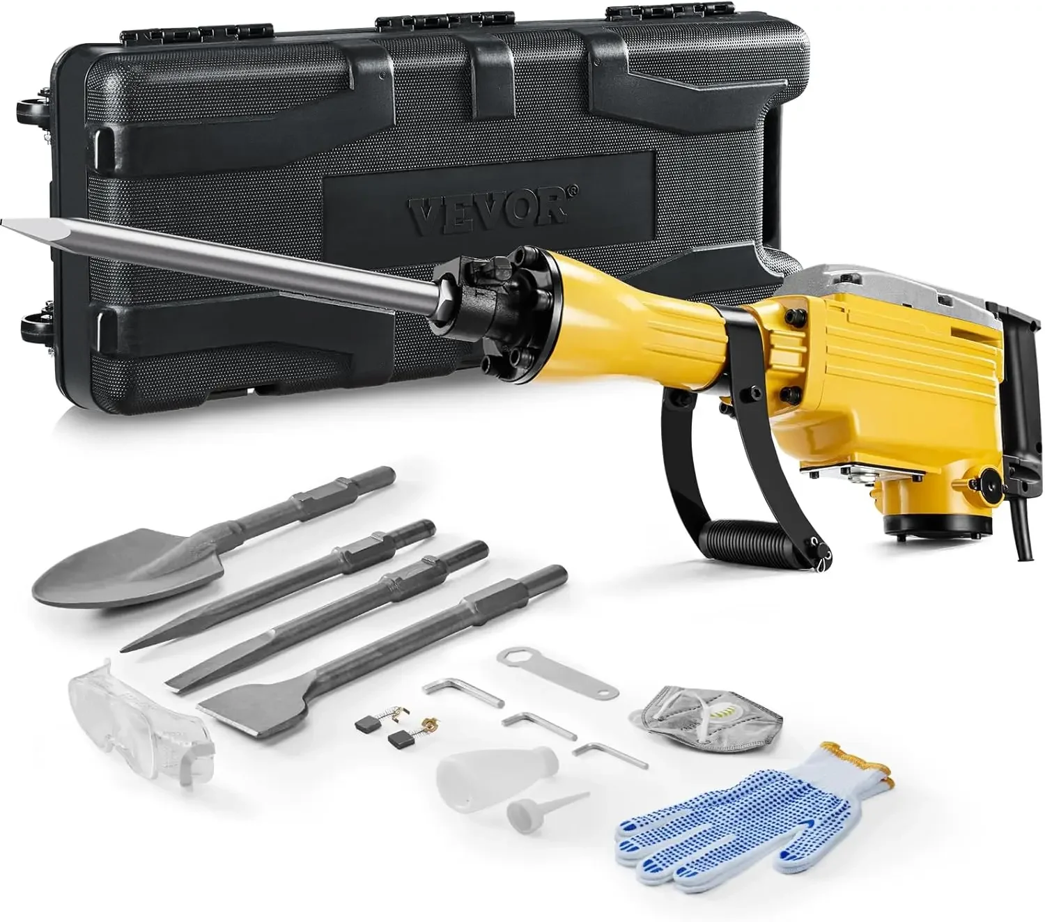 Demolition Jack Hammer, 2200W 1350 BPM Jack Hammer Concrete Breaker, Heavy Duty Electric Jack Hammer 4pcs Chisels Bit with Glove