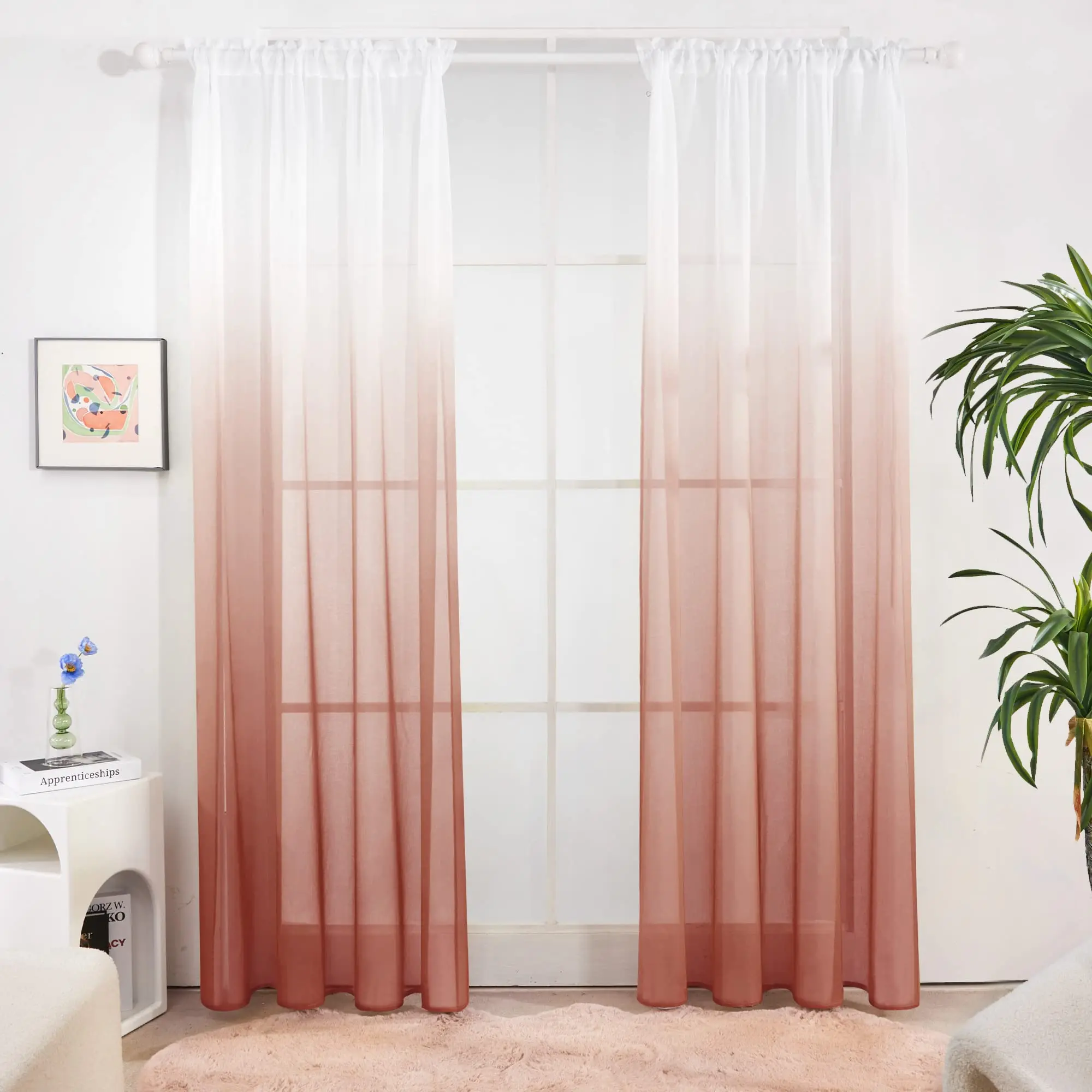Deconovo Sheer Curtains Voile Curtains Rod Pocket Voile Sheer Drapes for Living Room with Ombre