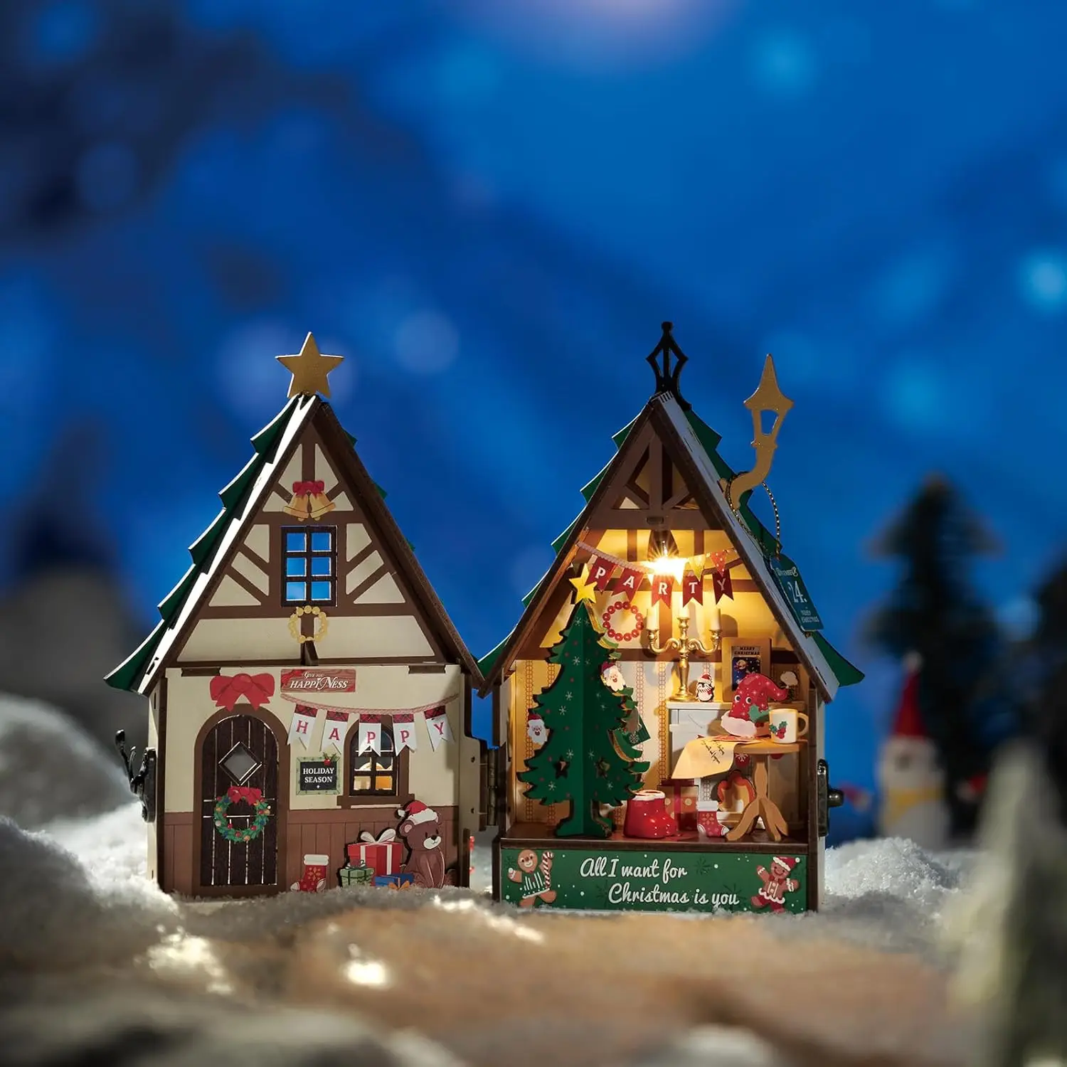 Robotime DIY Miniature House Kit Decoration Christmas Fireplace Mini House Building Craft Kits for Adults Gift  For Christmas