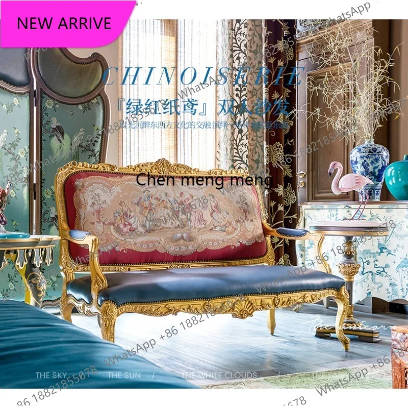 

Диван M183 в стиле французского кантри, кожаный, ретро, импортный, из массива дерева, элитная дизайнерская мебель