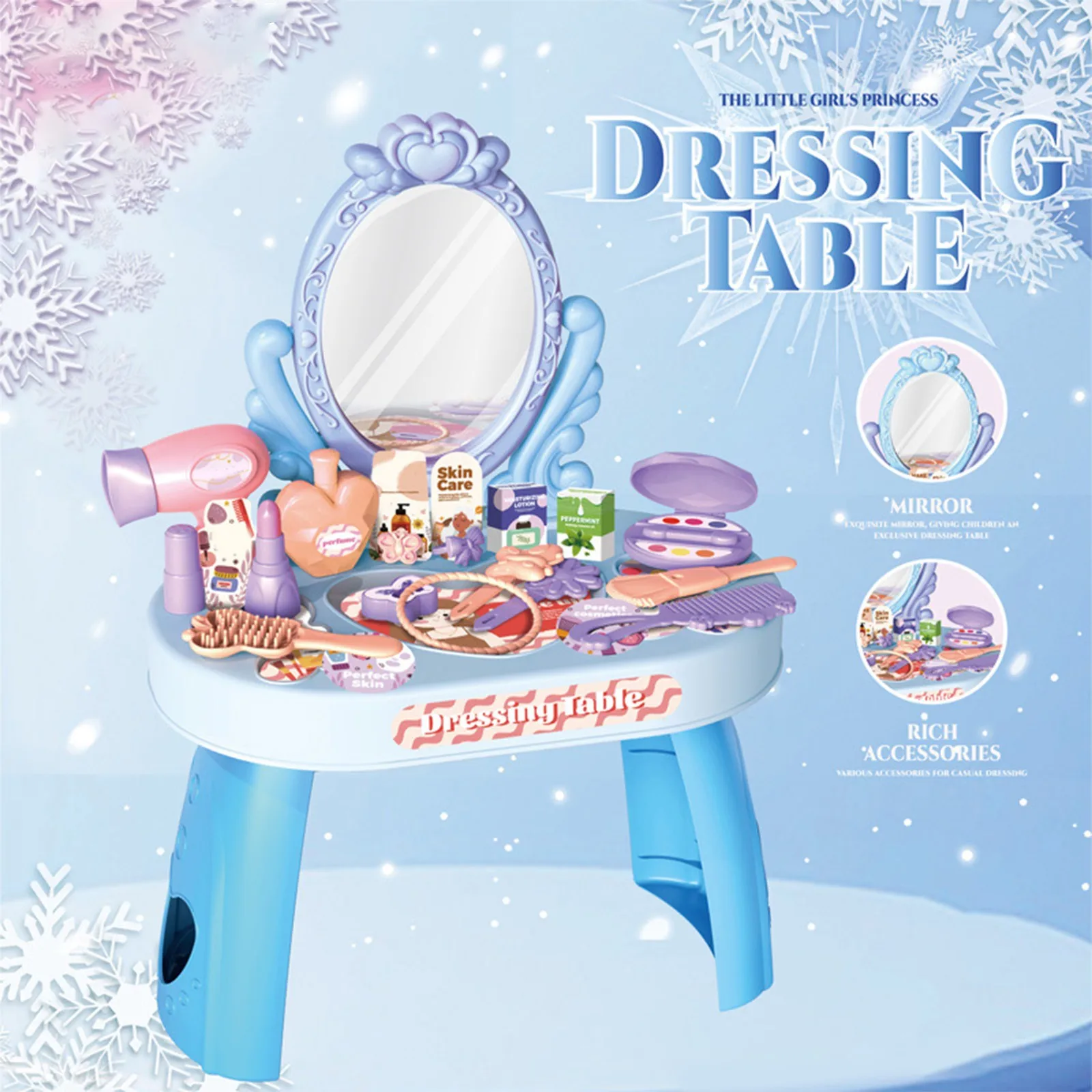 Kids Beauty Salon Toy Set Girls Salon Hair Stylist Pretend Makeup Kit Includes Kids Hair Dryer Comb Makeup Bag