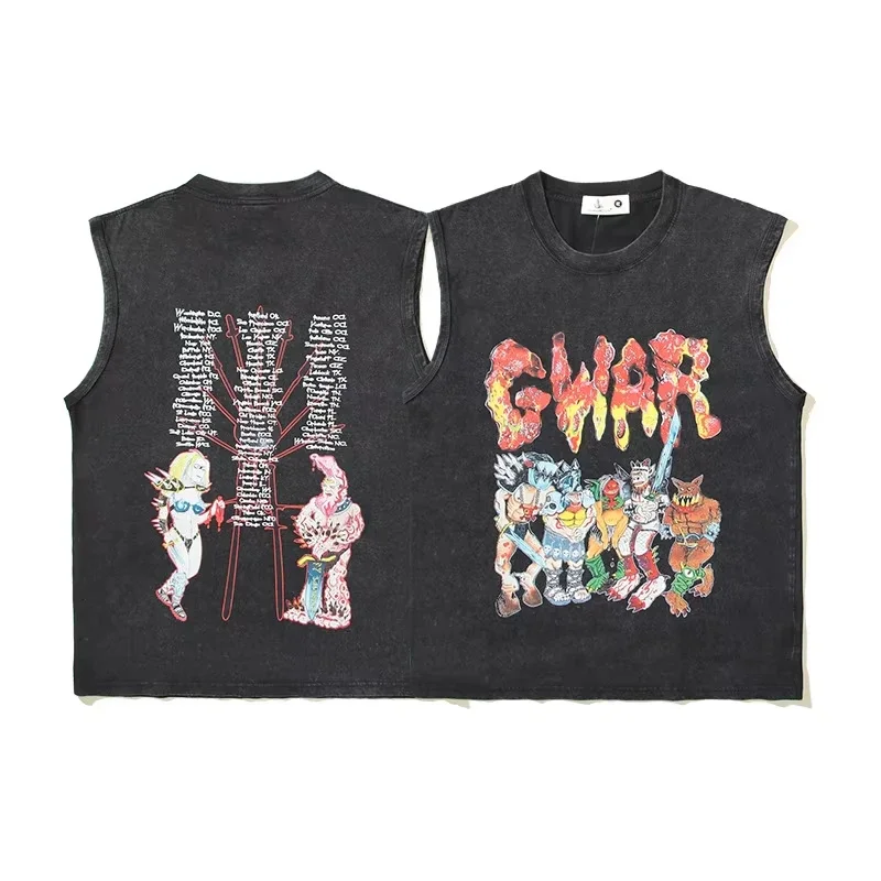 

Washed and Aged Cotton Men's and Women's Vests 100% Cotton Retro Sleeveless T-Shirts for Couples