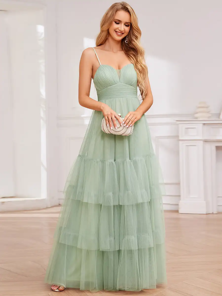 Elegant Evening Dresses Romantic Spaghetti Straps Sweetheart Neckline See-Through 2024 Ever Pretty of Mint Gree Bridesmaid Dress