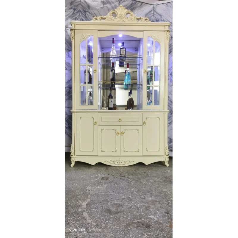 custom.European Style Single Door Multi-function Wine Cabinet French Sideboard Home Furniture Living Room 1 Drawer White Glass